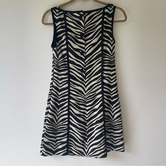 J.Crew ZEBRA LINEN shift DRESS boat neck accent button sleeveless black white 0 - Picture 2 of 9